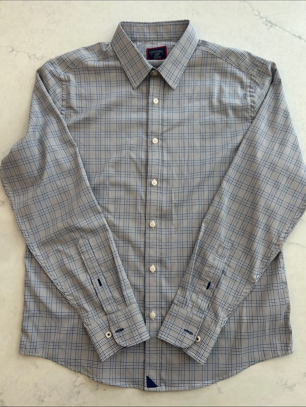 UNTUCKit Men’s Gray Plaid Button-Down Shirt with Blue Accents